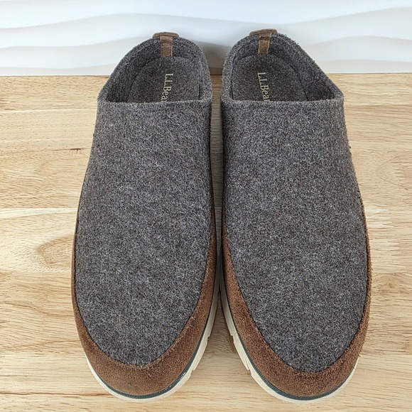 LL Bean Downeast Slip On Clogs Gray Wool Brown Suede Shoes Mens Size 11 main image 6